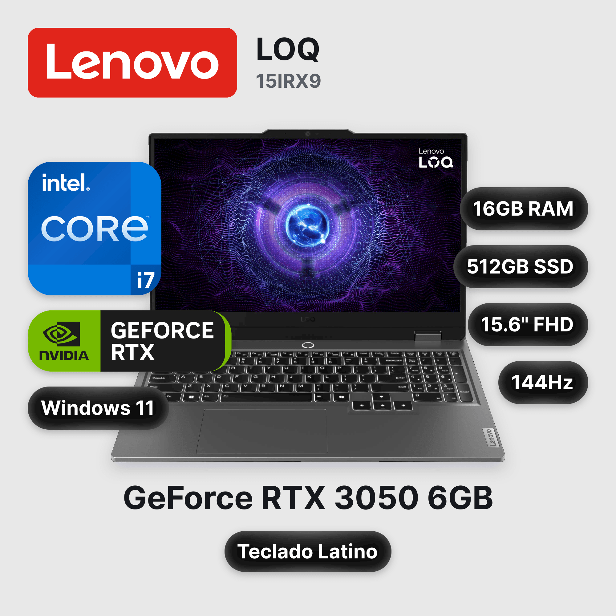 Laptop Lenovo LOQ 15IRX9 Core I7-13650HX 16GB 512GB SSD RTX 3050 15.6" (83DV0187LM)