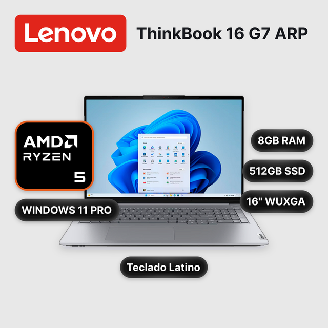 Laptop Lenovo ThinkBook 16 G7 ARP Ryzen 5-7535HS 8GB 512GB SSD 16" (21MW006HCL)