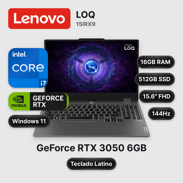Laptop Lenovo LOQ 15IRX9 Core I7-13650HX 16GB 512GB SSD RTX 3050 15.6" (83DV0187LM)