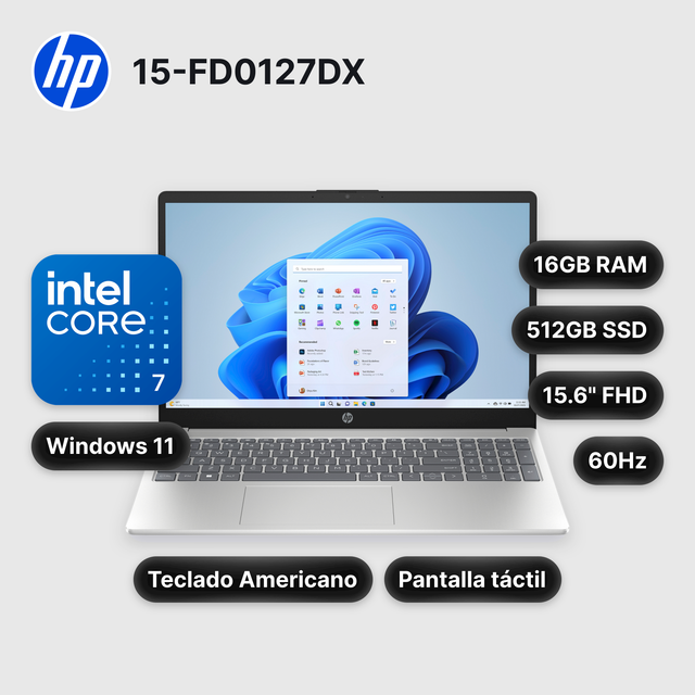 Laptop HP 15-FD0127DX Core 7-150U 16GB 512GB SSD 15.6" (B4HN8UA#ABA)